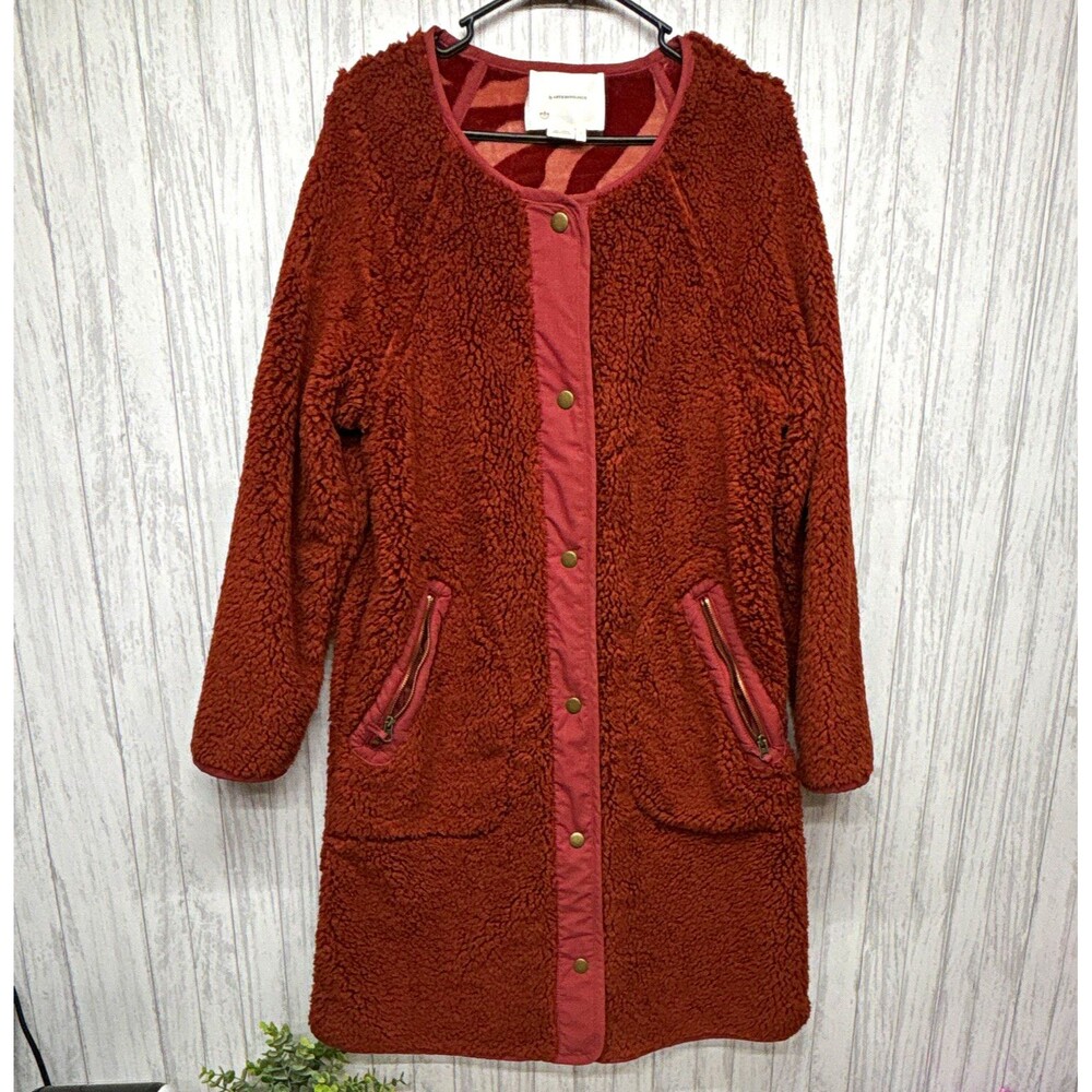 Anthropologie Womens Size S Reversible Animal Print Snap Coat Pockets Brown